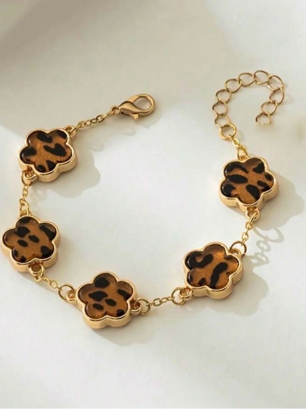 Elegant Gold (S1)  leopard clover Stainless Steel gold plated bracelet